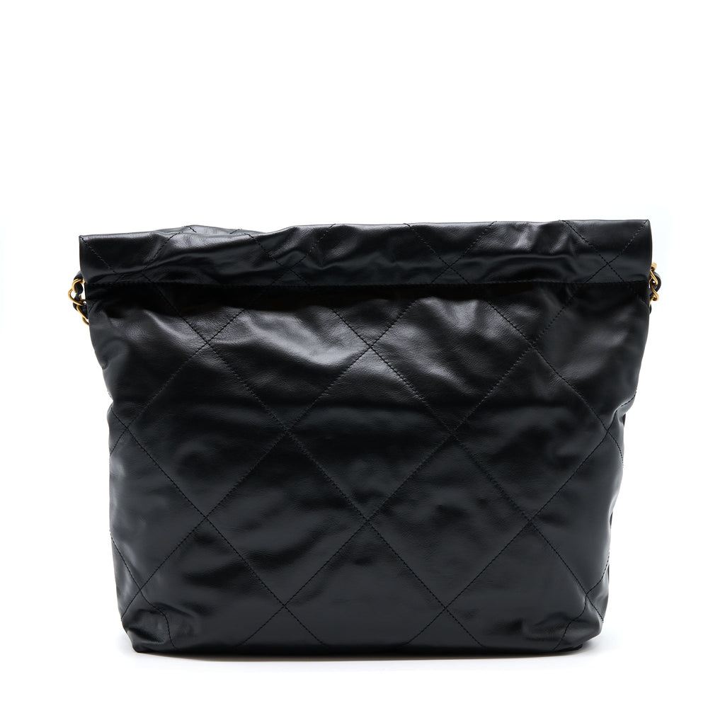 CHANEL SMALL 22 BAG WHITE LETTER SHINY CALFSKIN GHW (MICROCHIP)
