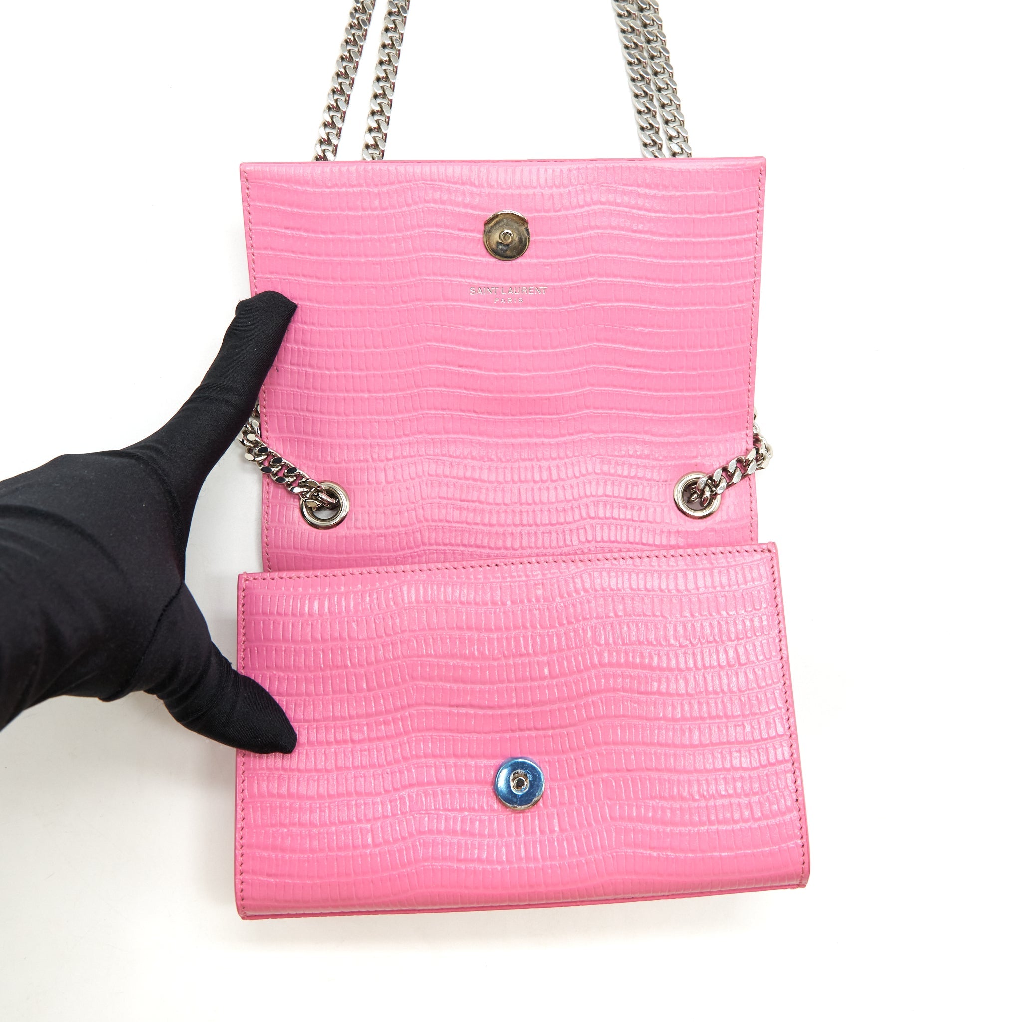 SAINT LAURENT / YSL MINI KATE TASSEL EMBOSSED CALFSKIN PINK SHW