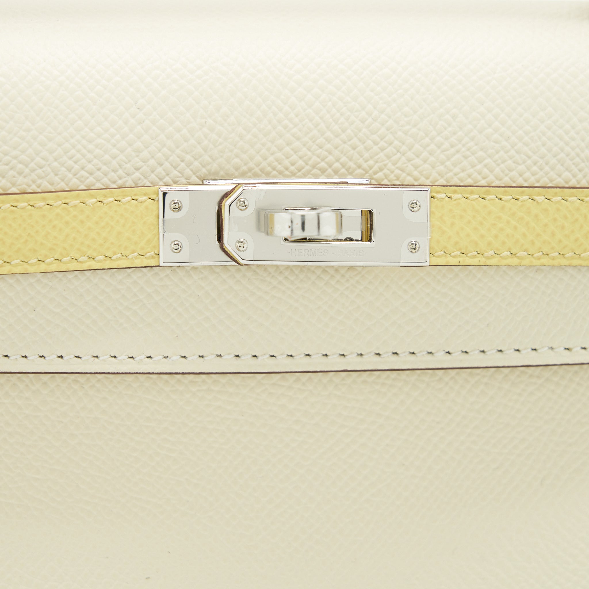 HERMES KELLY 25 EPSOM LEATHER NATA/ JAUNE POUSSIN/ SESAME SHW