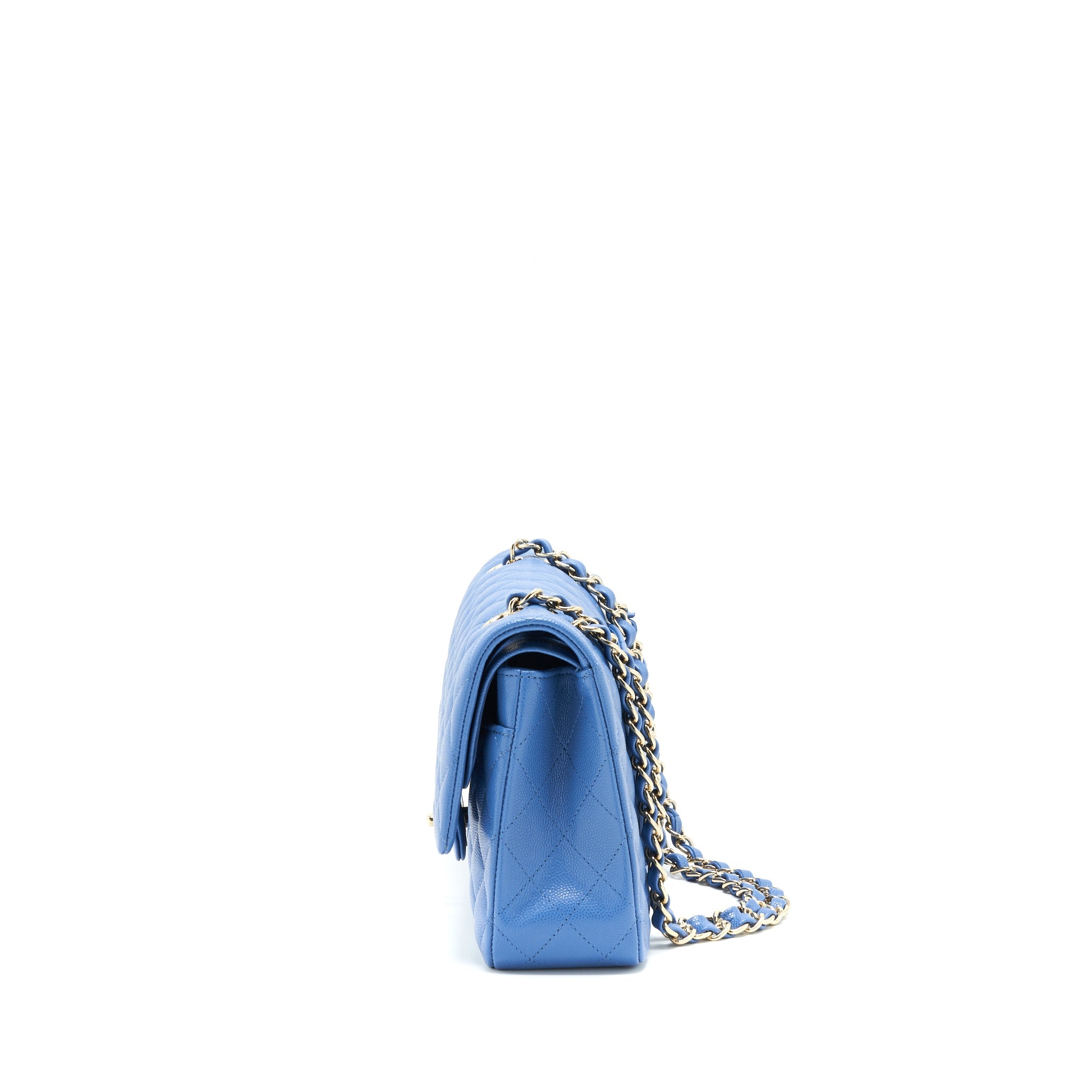 CHANEL MEDIUM CLASSIC DOUBLE FLAP 25CM BLUE CAVIAR LGHW
