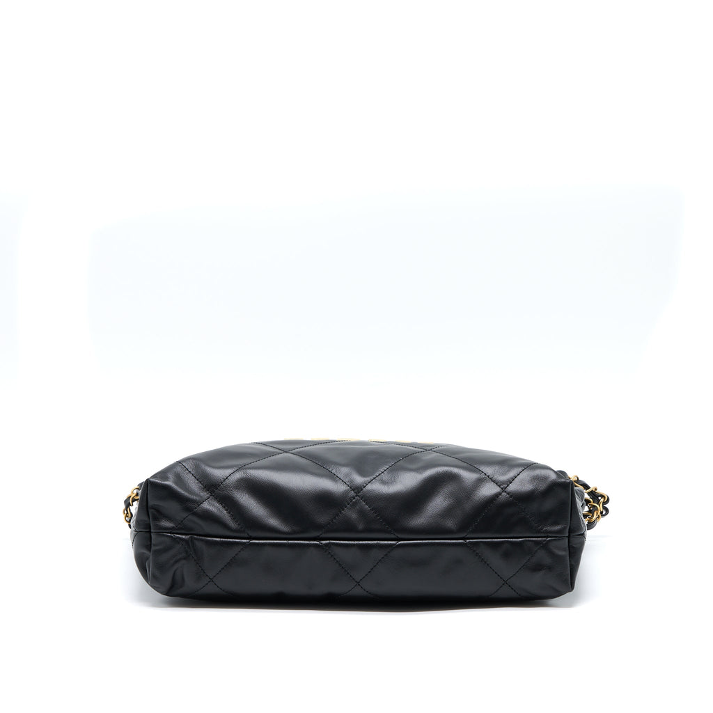 CHANEL SMALL 22 BAG WHITE LETTER SHINY CALFSKIN GHW (MICROCHIP)