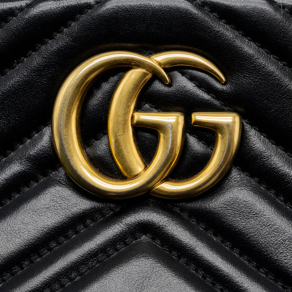 GUCCI GG MARMONT SMALL MATELASSE SHOULDER BAG CALFSKIN BLACK GHW