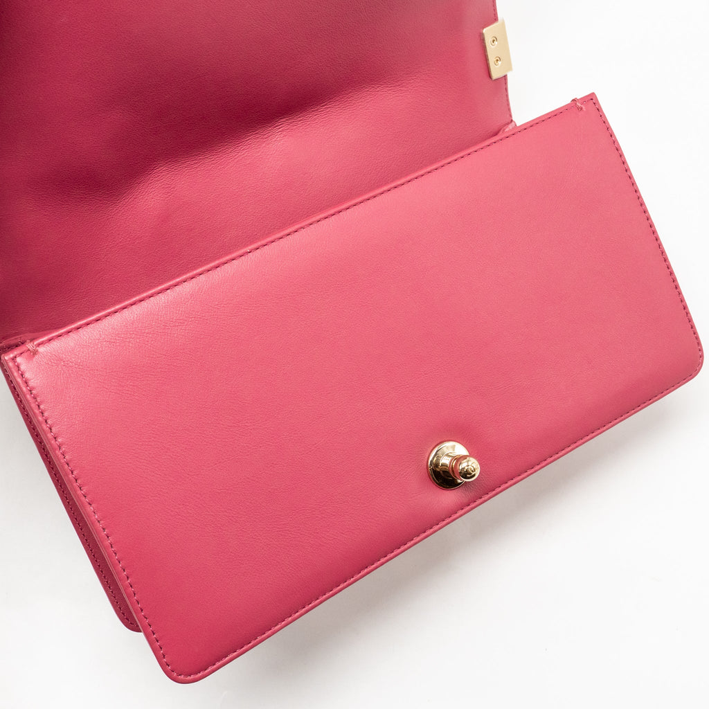 CHANEL MEDIUM BOY BAG FABRIC / LEATHER PINK LGHW