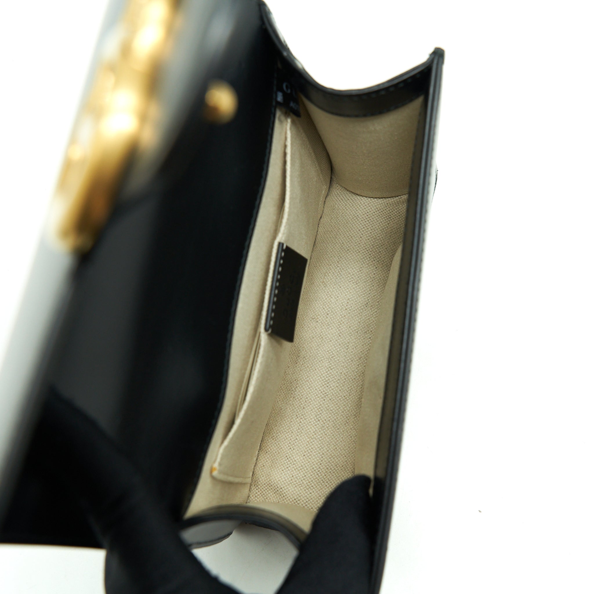 GUCCI GG FLAP BAG BOX CALFSKIN BLACK GHW