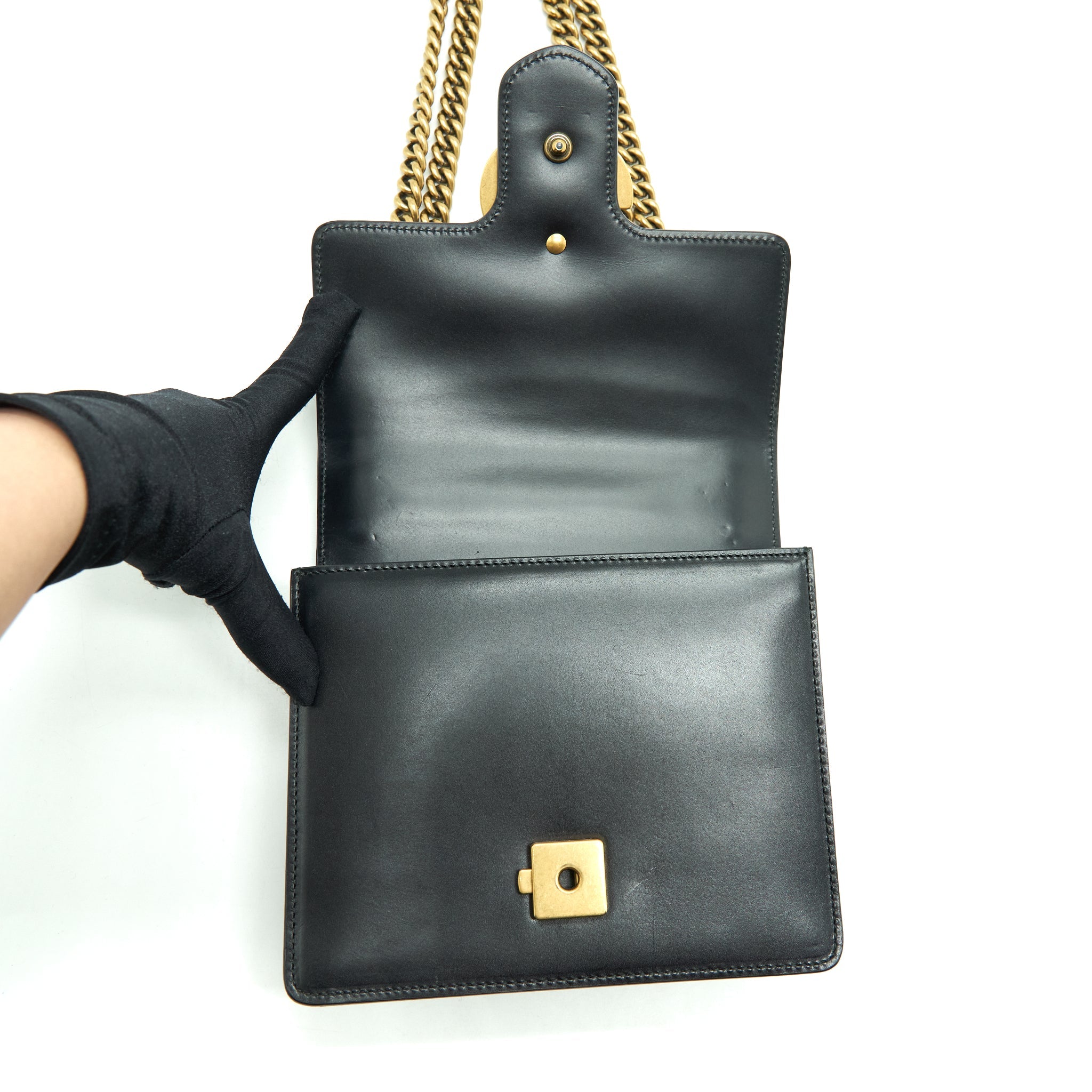 GUCCI GG FLAP BAG BOX CALFSKIN BLACK GHW