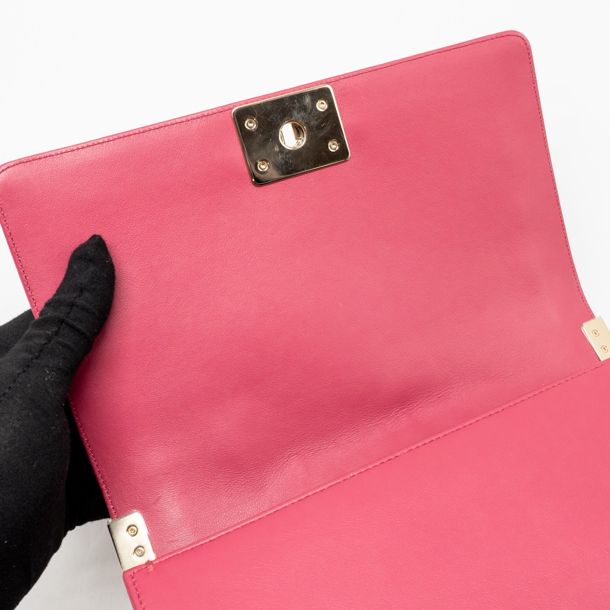 CHANEL MEDIUM BOY BAG FABRIC / LEATHER PINK LGHW