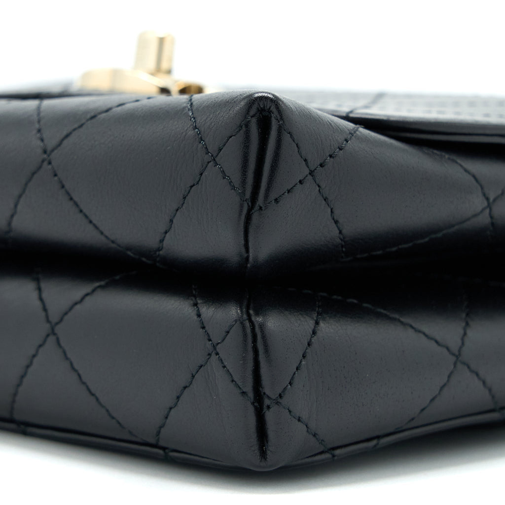 CHANEL SEASONAL TOP HANDLE FLAP BAG CALFSKIN BLACK GHW