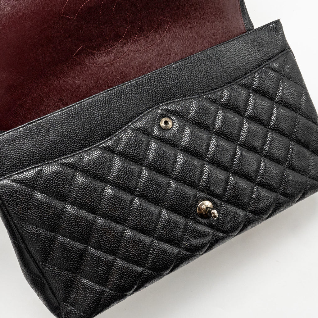 CHANEL MAXI CLASSIC DOUBLE FLAP BAG CAVIAR BLACK SHW