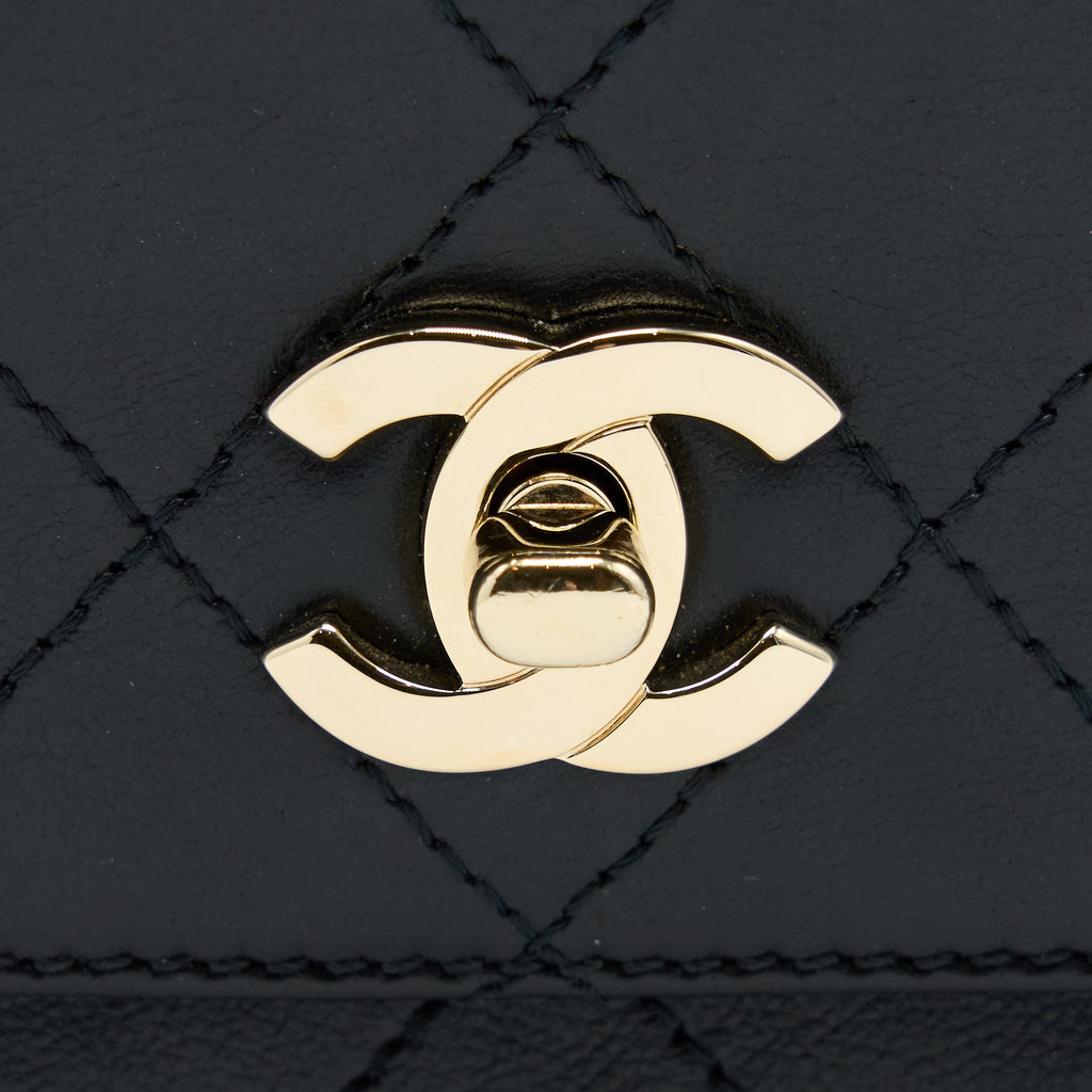CHANEL SEASONAL TOP HANDLE FLAP BAG CALFSKIN BLACK GHW