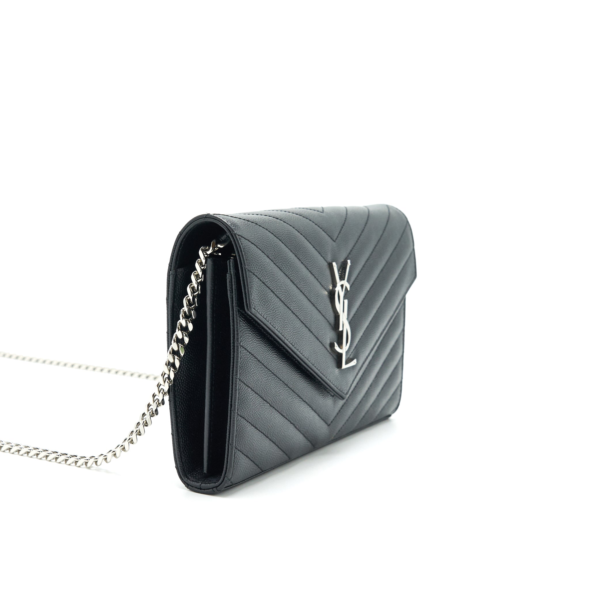 SAINT LAURENT ENVELOPE CHAIN WALLET BLACK WITH SHW
