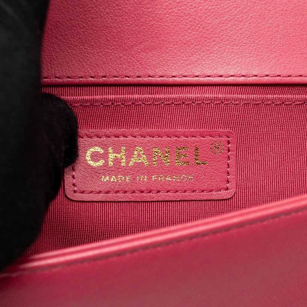 CHANEL MEDIUM BOY BAG FABRIC / LEATHER PINK LGHW