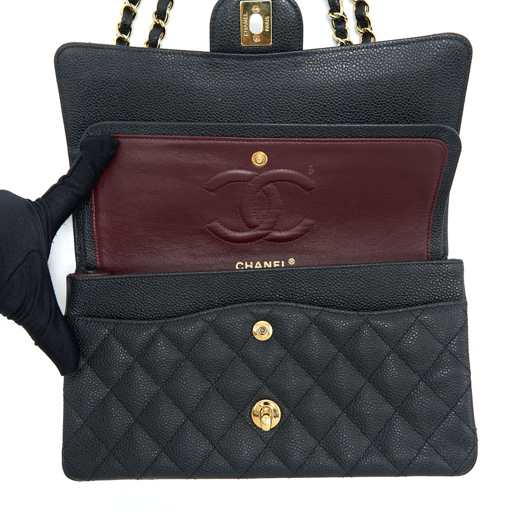 CHANEL MEDIUM CLASSIC DOUBLE FLAP BAG CAVIAR BLACK GHW