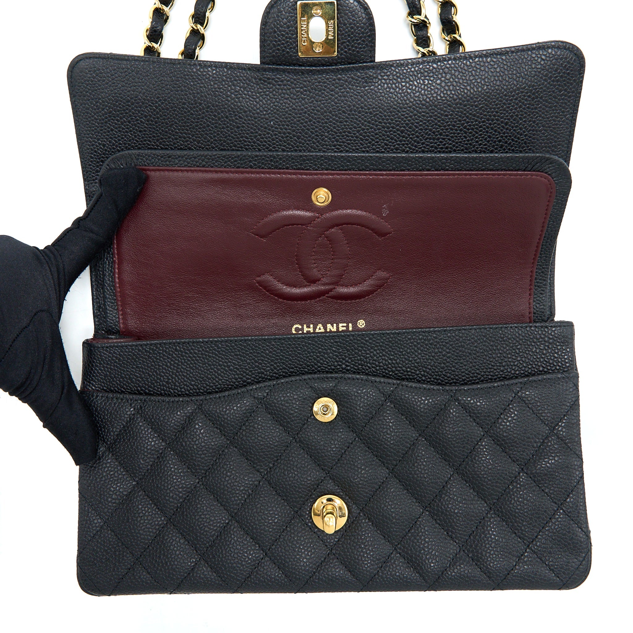 CHANEL MEDIUM CLASSIC DOUBLE FLAP BAG CAVIAR BLACK GHW
