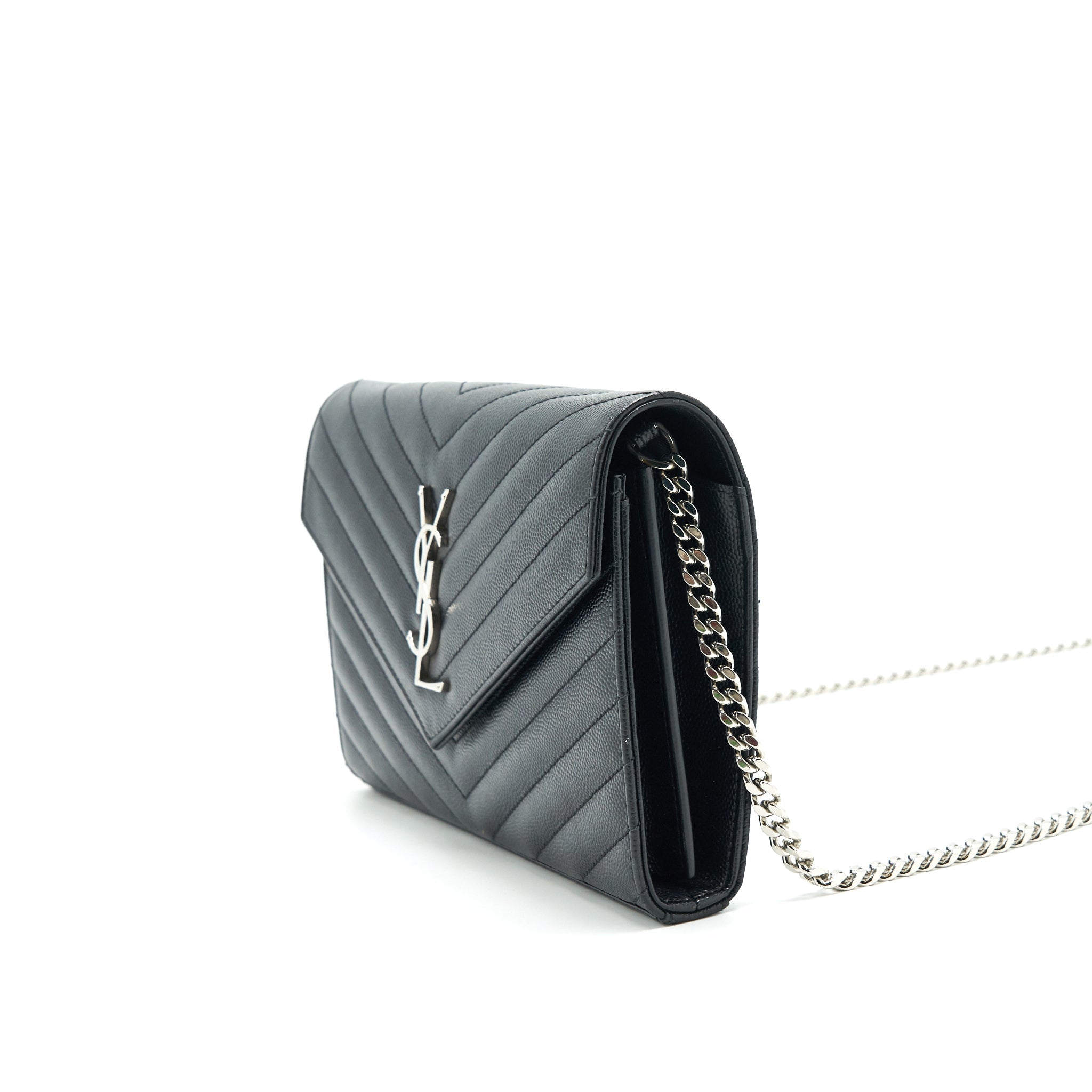 SAINT LAURENT ENVELOPE CHAIN WALLET BLACK WITH SHW