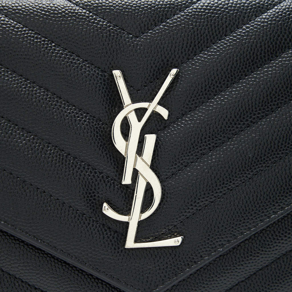 SAINT LAURENT ENVELOPE CHAIN WALLET BLACK WITH SHW