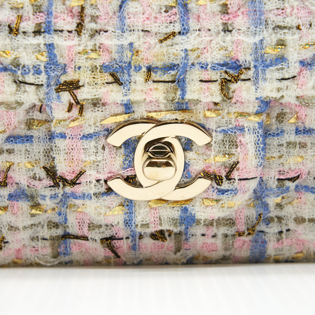 CHANEL MINI RECTANGULAR FLAP BAG TWEED MULTICOLOUR LGHW