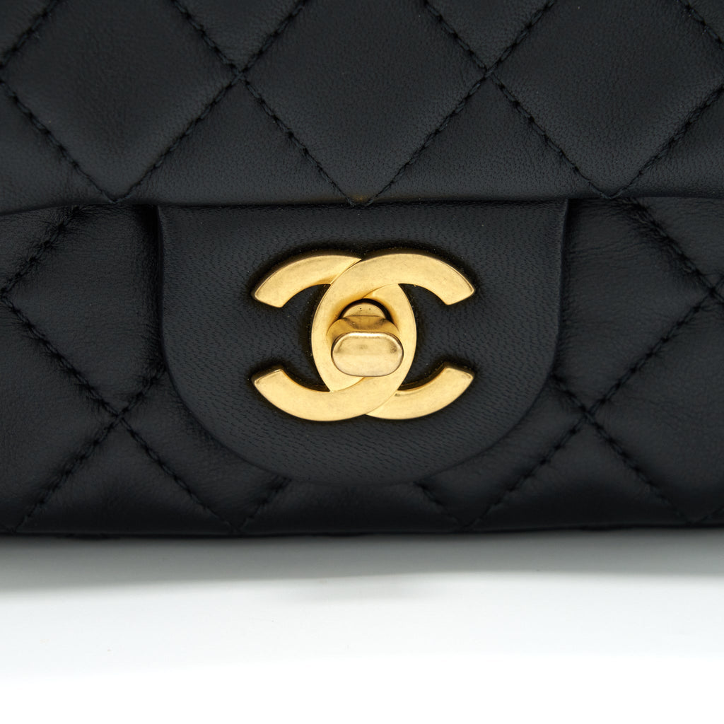 CHANEL PEARL CRUSH MINI RECTANGULAR FLAP BAG LAMBSKIN BLACK GHW (MICROCHIP)