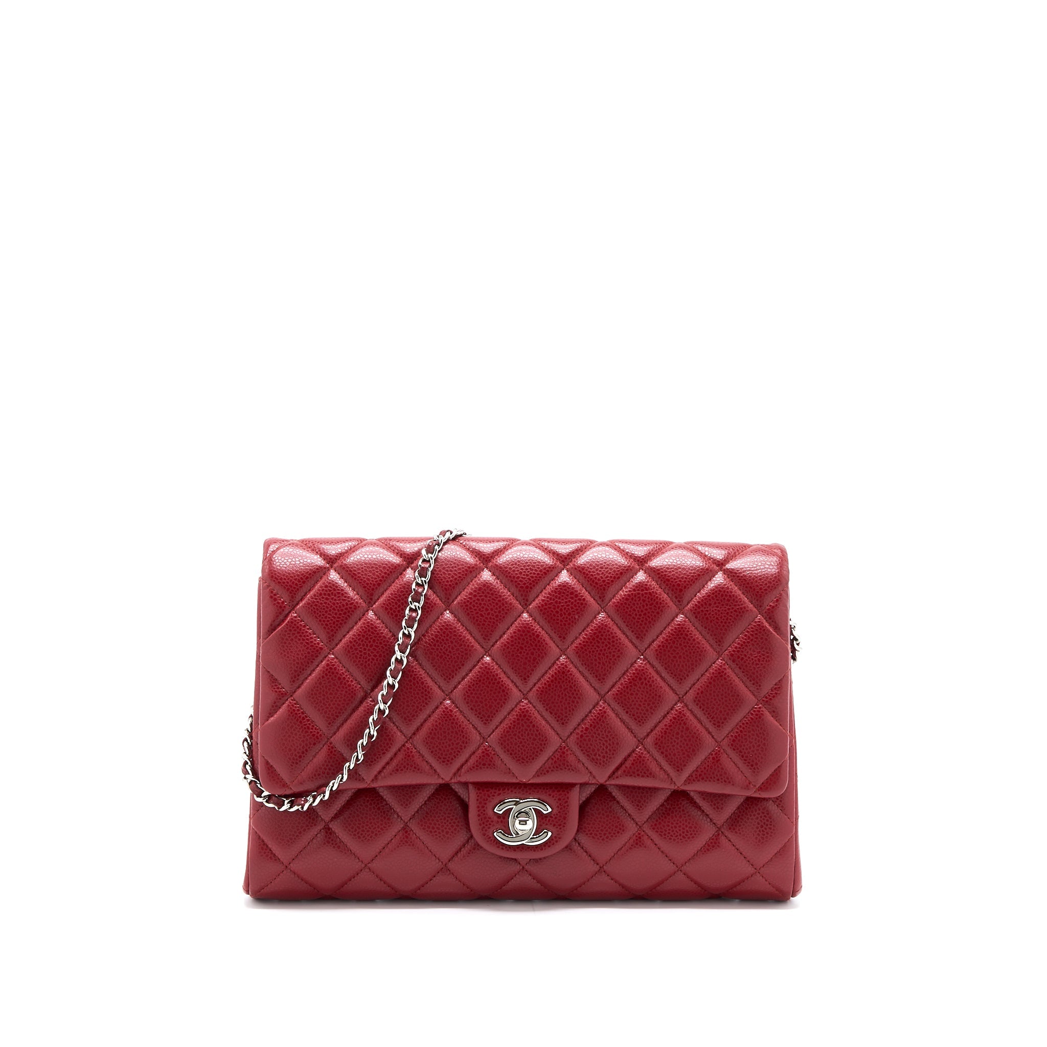 CHANEL CLASSIC TIMELESS FLAP CLUTCH WITH CHAIN CAVIAR RED SHW