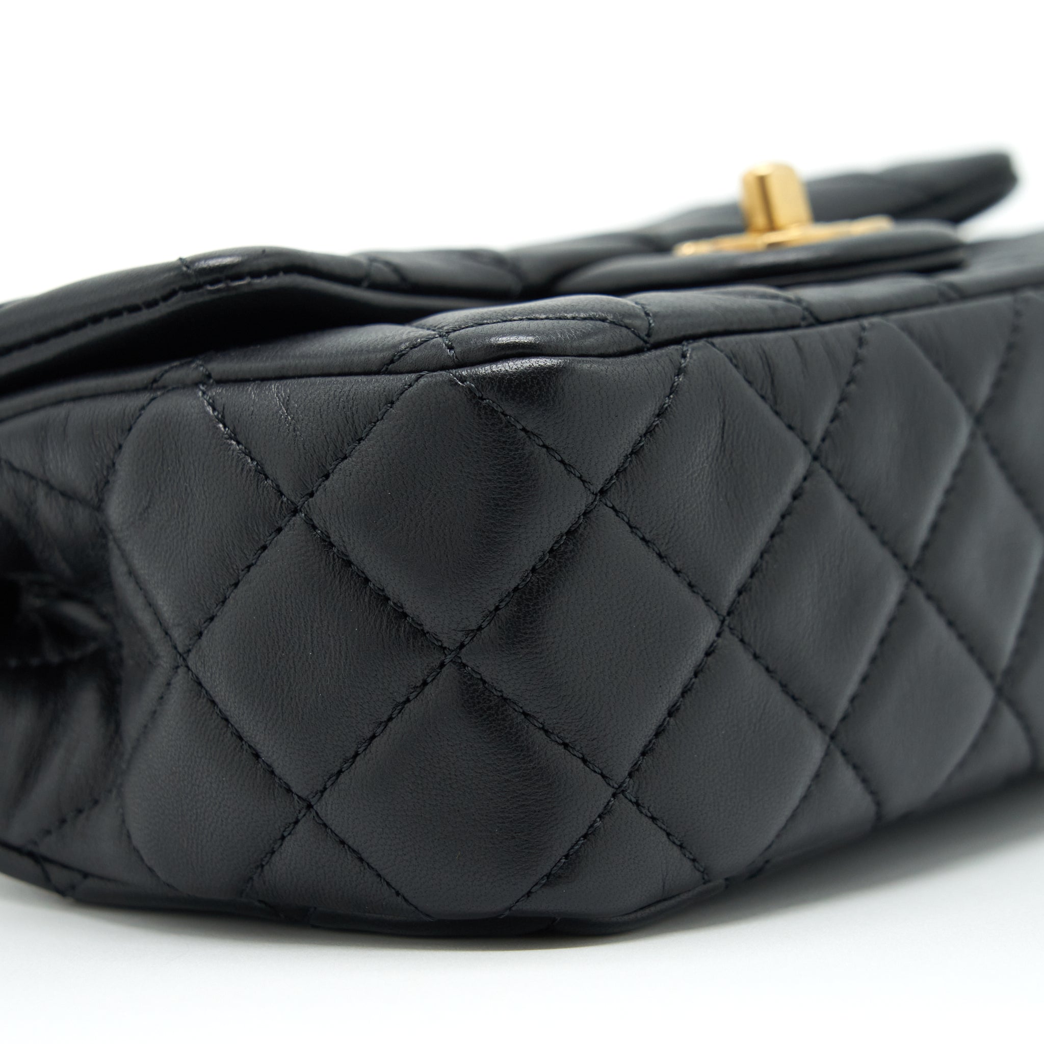 CHANEL PEARL CRUSH MINI RECTANGULAR FLAP BAG LAMBSKIN BLACK GHW (MICROCHIP)