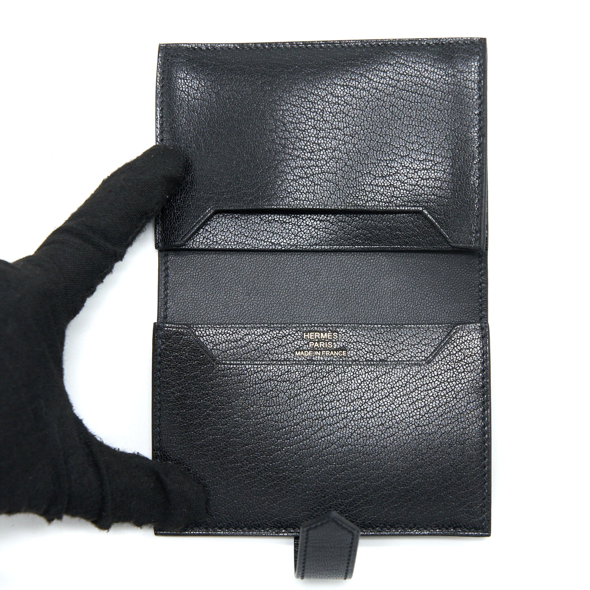 HERMES BEARN CARD HOLDER CHEVRE CHAMKILA BLACK RGHW