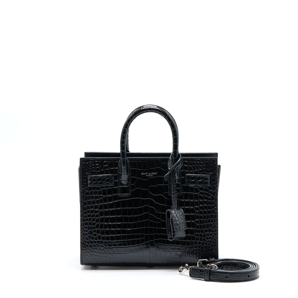 SAINT LAURENT/YSL SAC DE JOUR NANO CROC EMBOSSED BLACK SHW