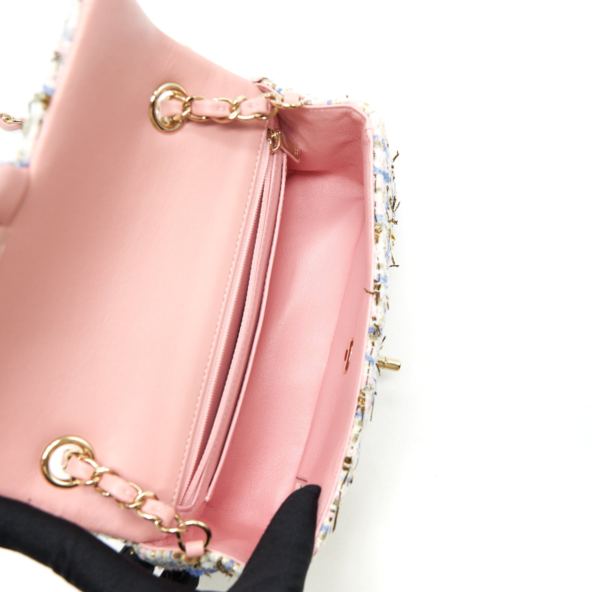 CHANEL MINI RECTANGULAR FLAP BAG TWEED MULTICOLOUR LGHW