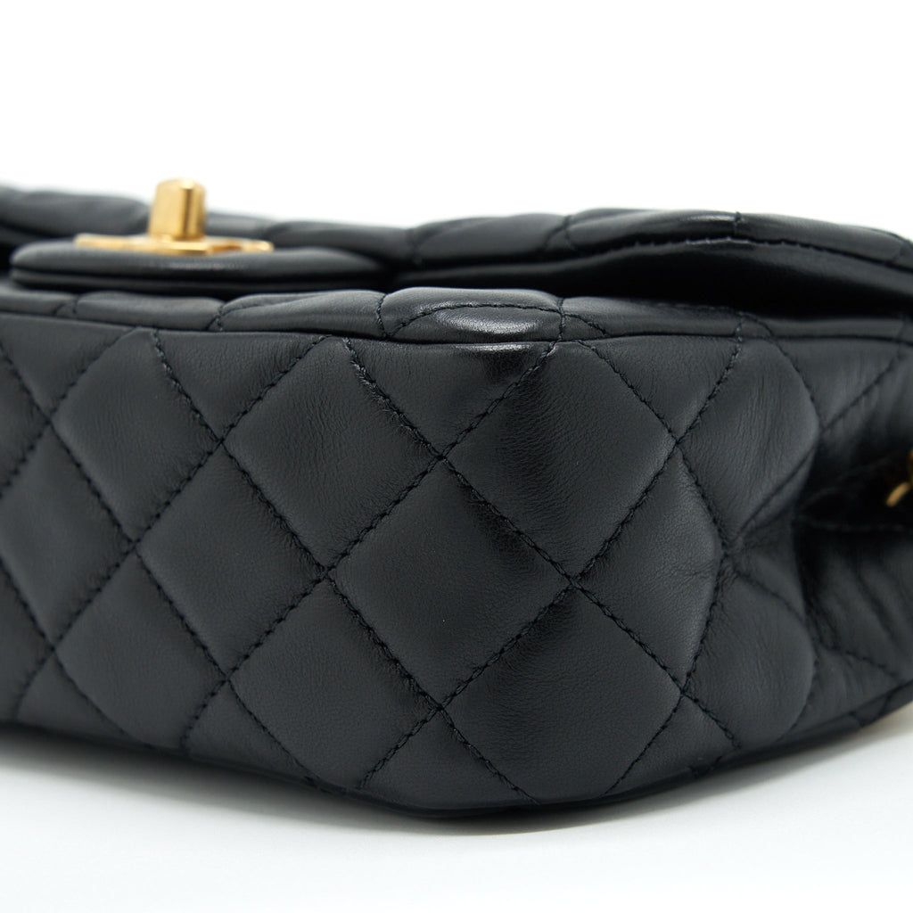 CHANEL PEARL CRUSH MINI RECTANGULAR FLAP BAG LAMBSKIN BLACK GHW (MICROCHIP)