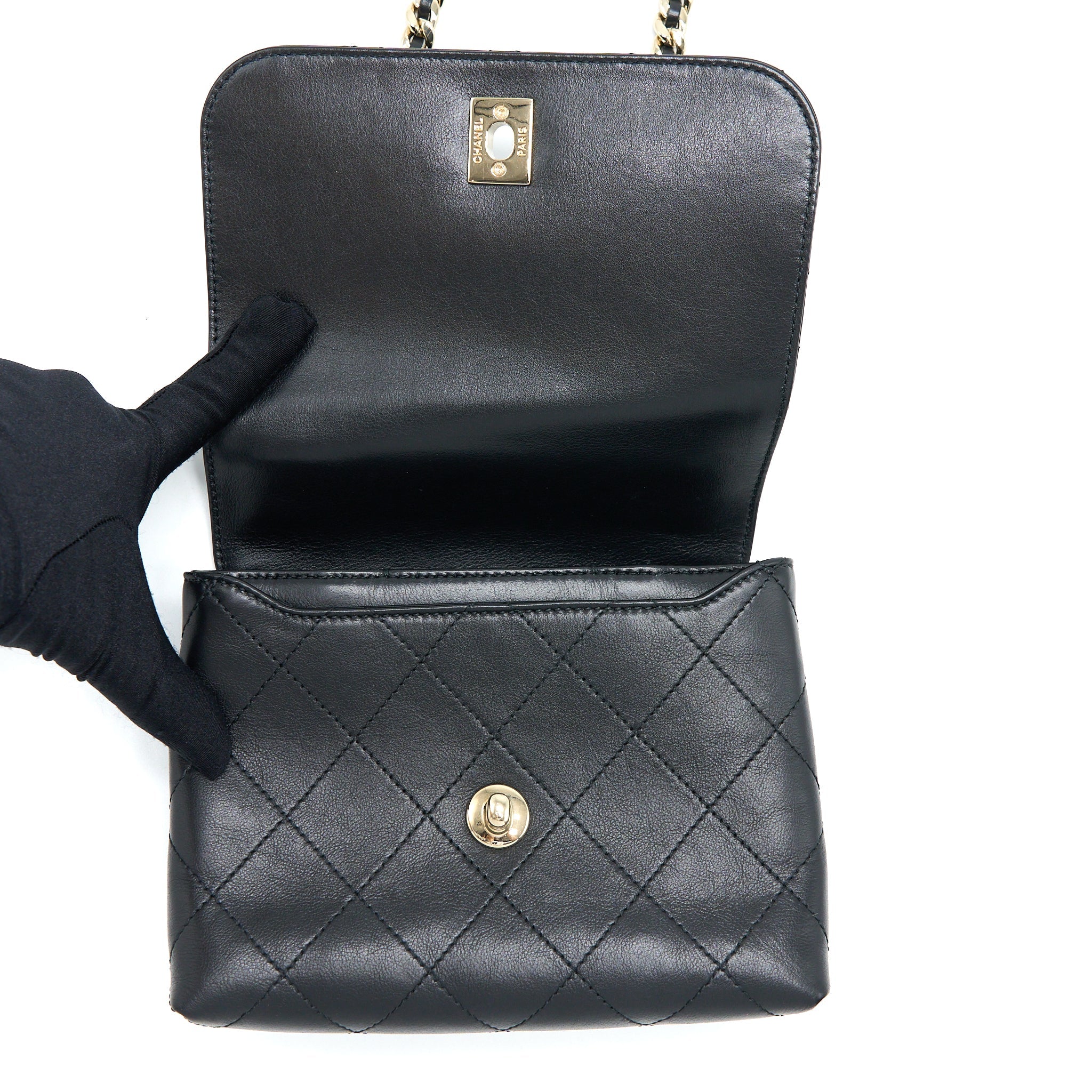 CHANEL SEASONAL TOP HANDLE FLAP BAG CALFSKIN BLACK GHW