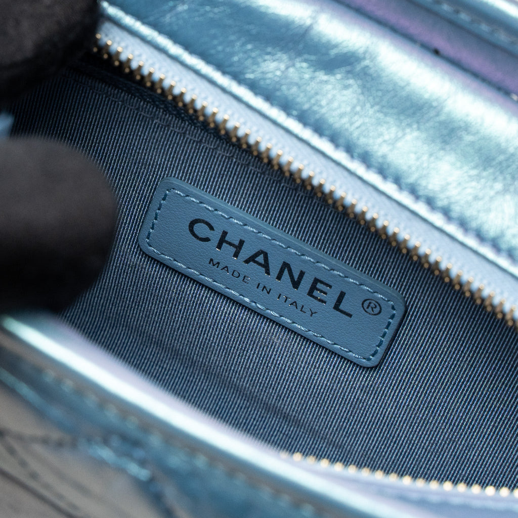 CHANEL SMALL GABRIELLE HOBO BAG AGED CALFSKIN IRIDESCENT BLUE MULTICOLOUR HARDWARE