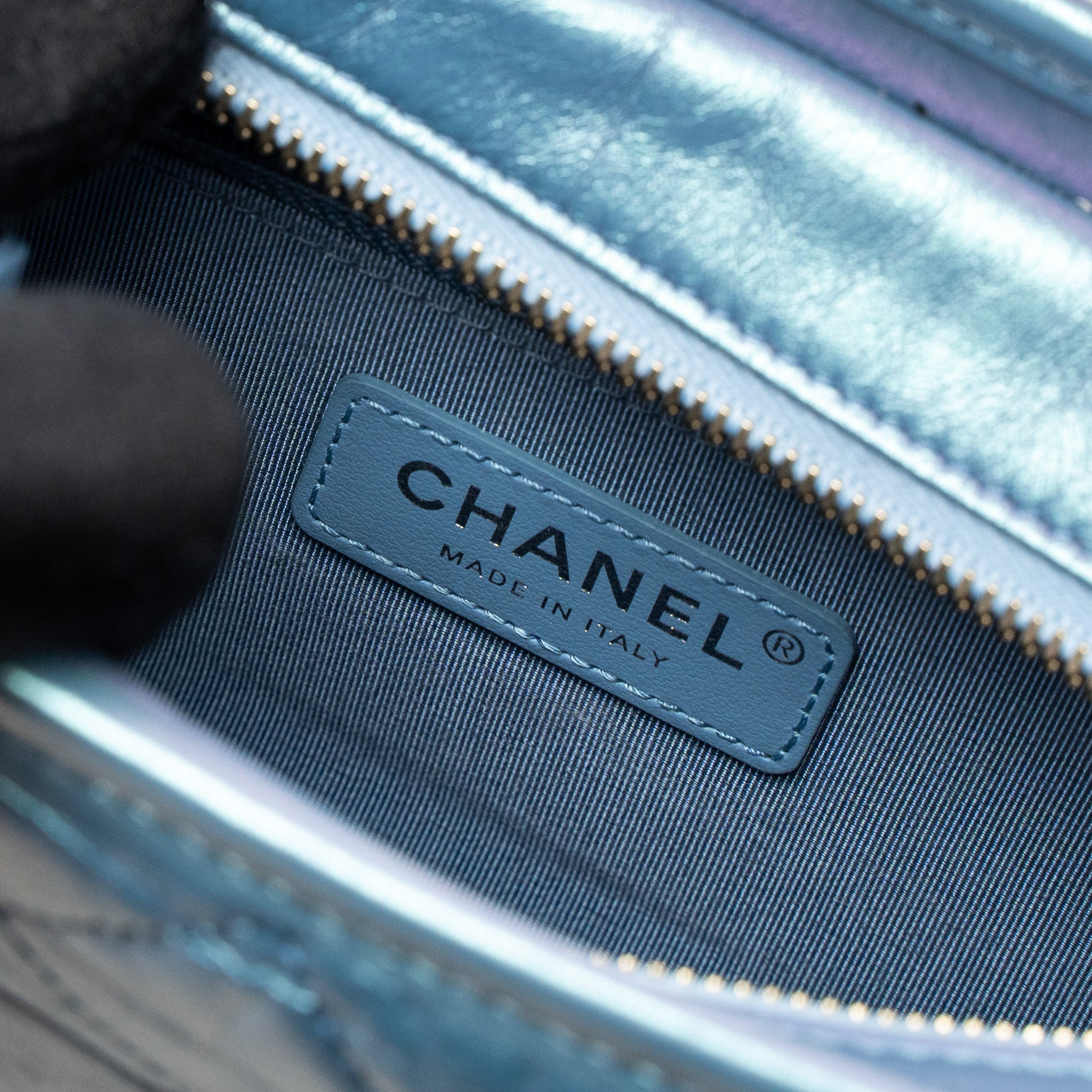 CHANEL SMALL GABRIELLE HOBO BAG AGED CALFSKIN IRIDESCENT BLUE MULTICOLOUR HARDWARE