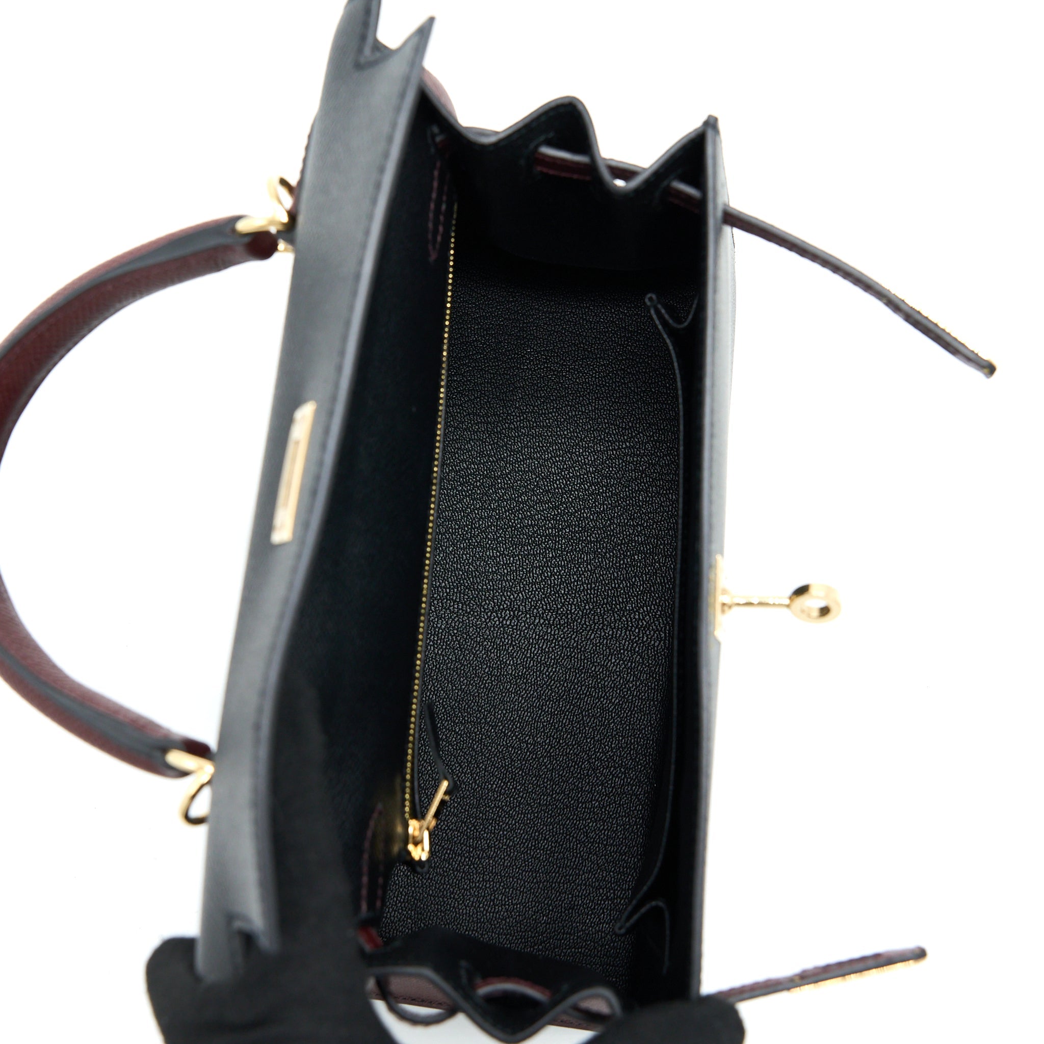 HERMES KELLY 25 SPECIAL ORDER EPSOM BLACK/ ROUGE H GHW