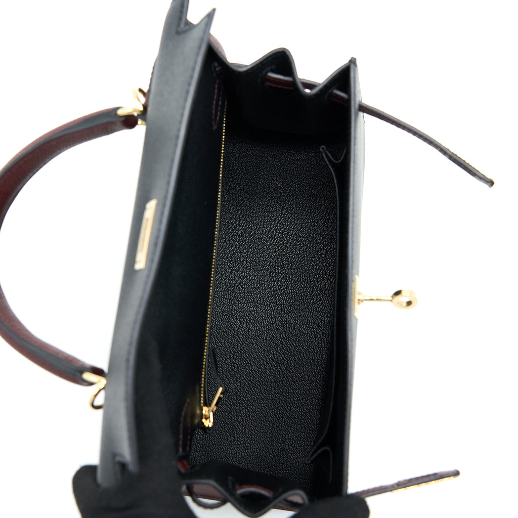 HERMES KELLY 25 SPECIAL ORDER EPSOM BLACK/ ROUGE H LGHW
