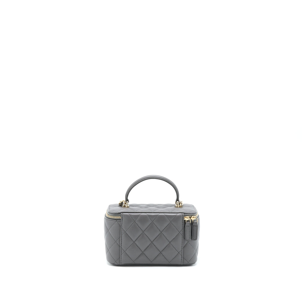 CHANEL 22A TOP HANDLE LONG VANITY WITH CHAIN LAMBSKIN GREY LGHW