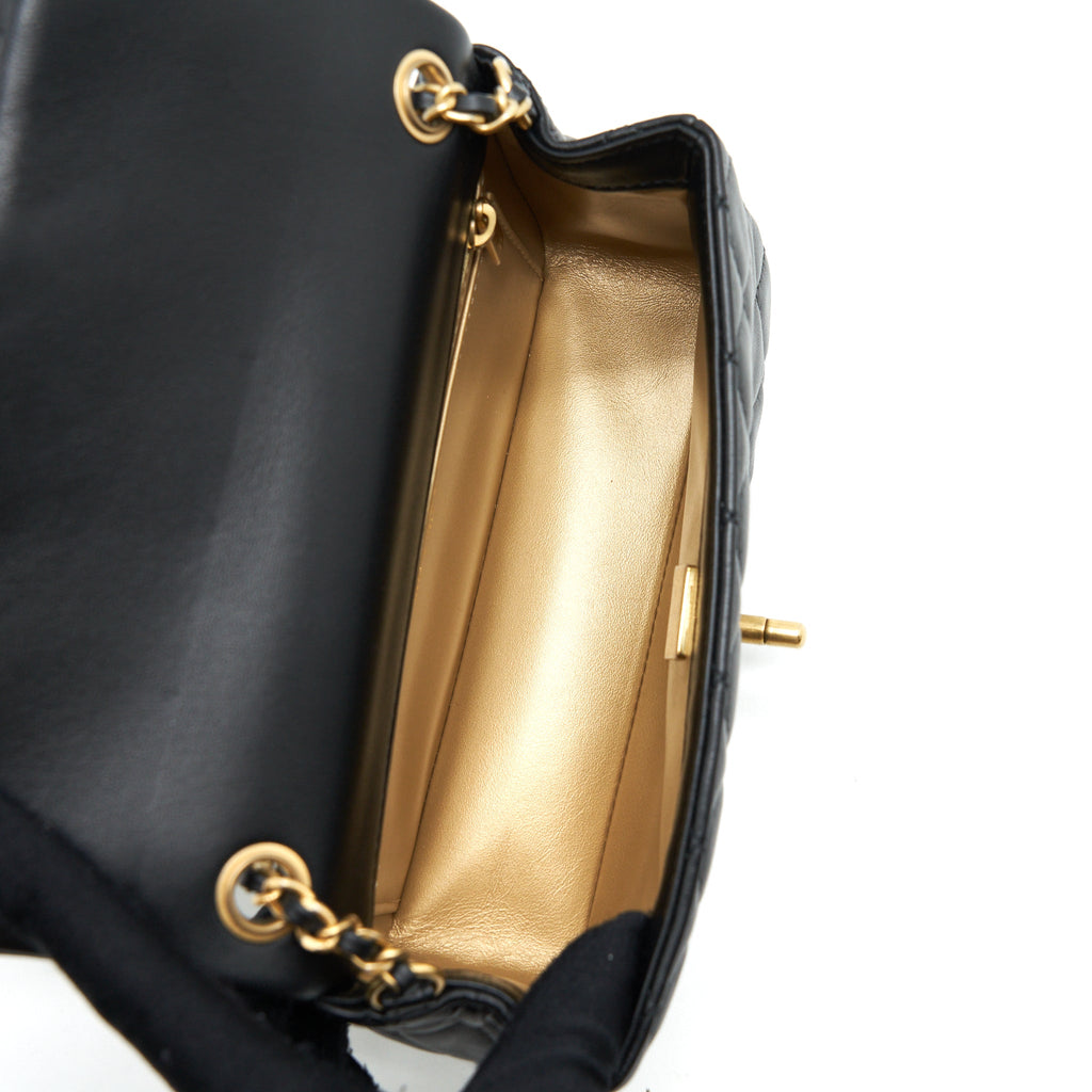 CHANEL PEARL CRUSH MINI RECTANGULAR FLAP BAG LAMBSKIN BLACK GHW (MICROCHIP)