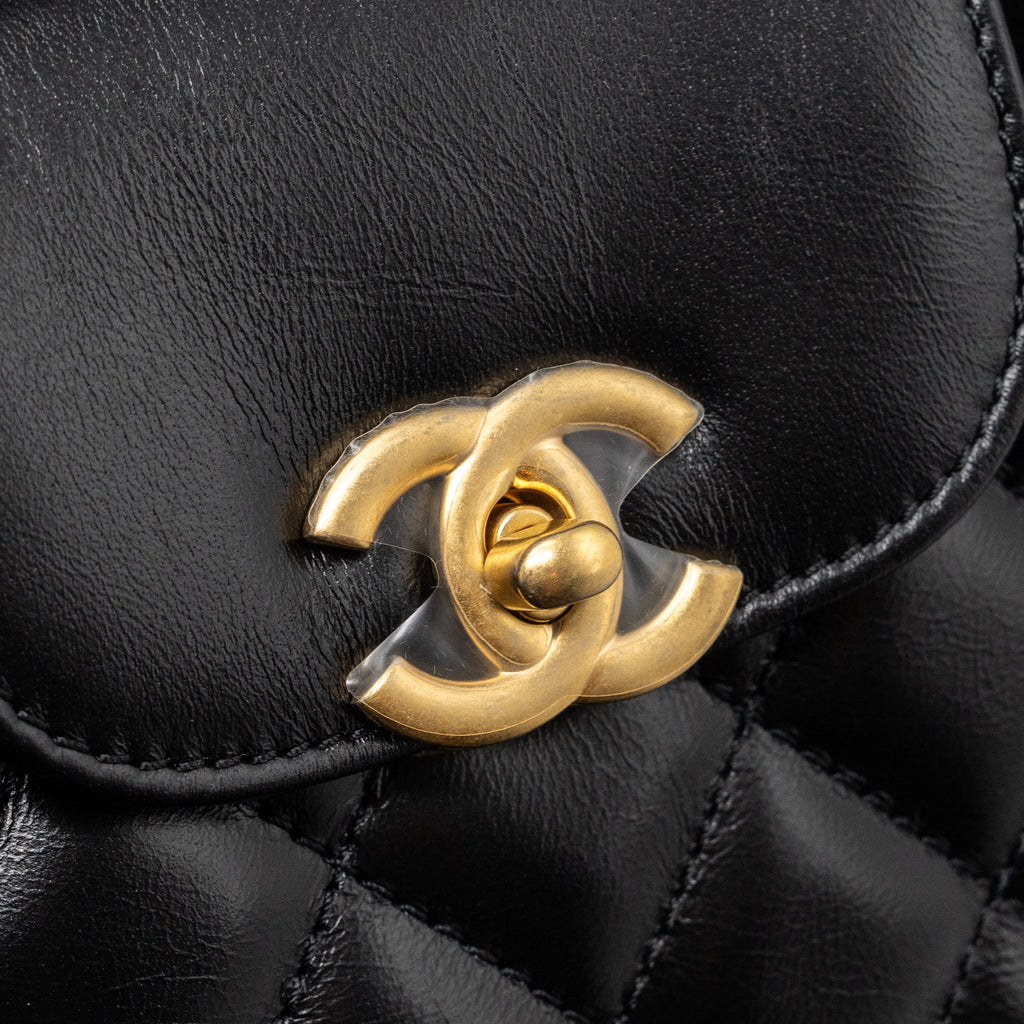 CHANEL 23K MINI KELLY SHOPPING TOTE BAG CALFSKIN BLACK GHW (MICROCHIP)