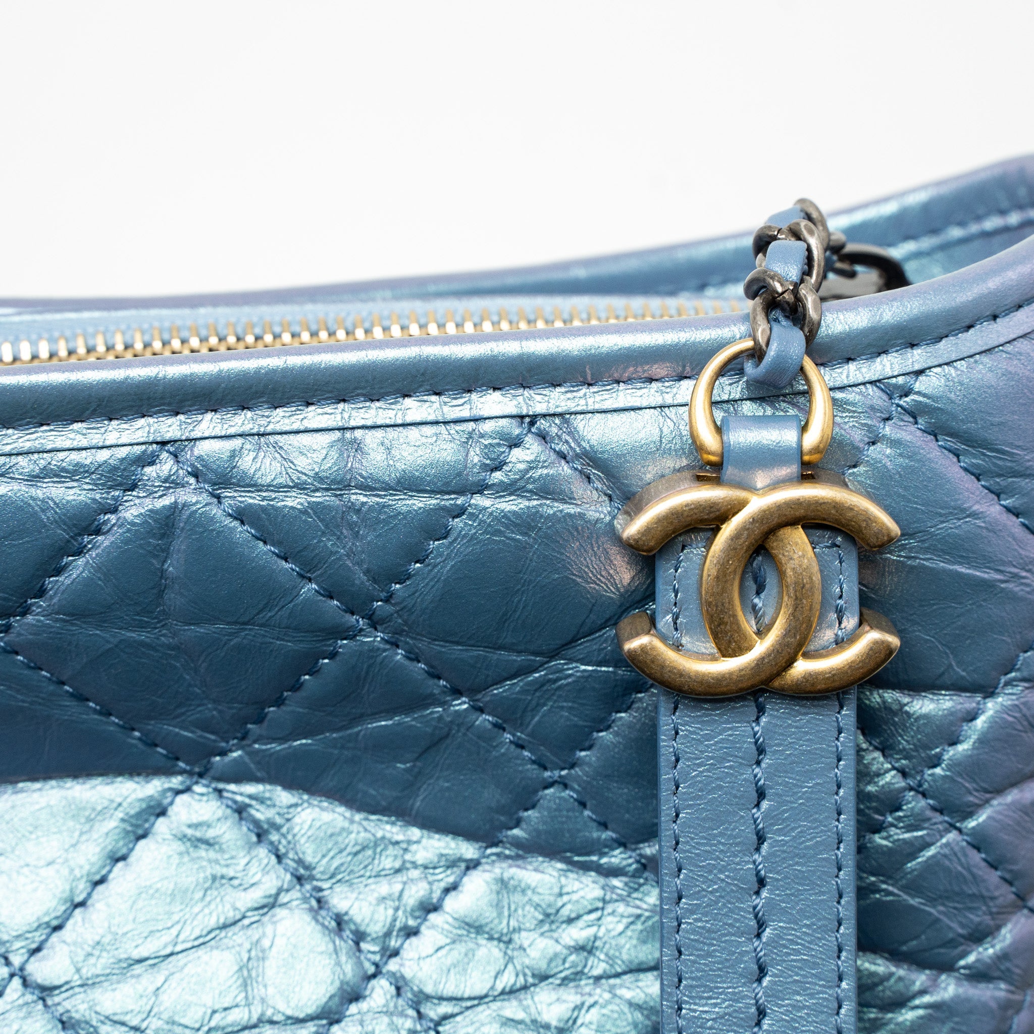CHANEL SMALL GABRIELLE HOBO BAG AGED CALFSKIN IRIDESCENT BLUE MULTICOLOUR HARDWARE