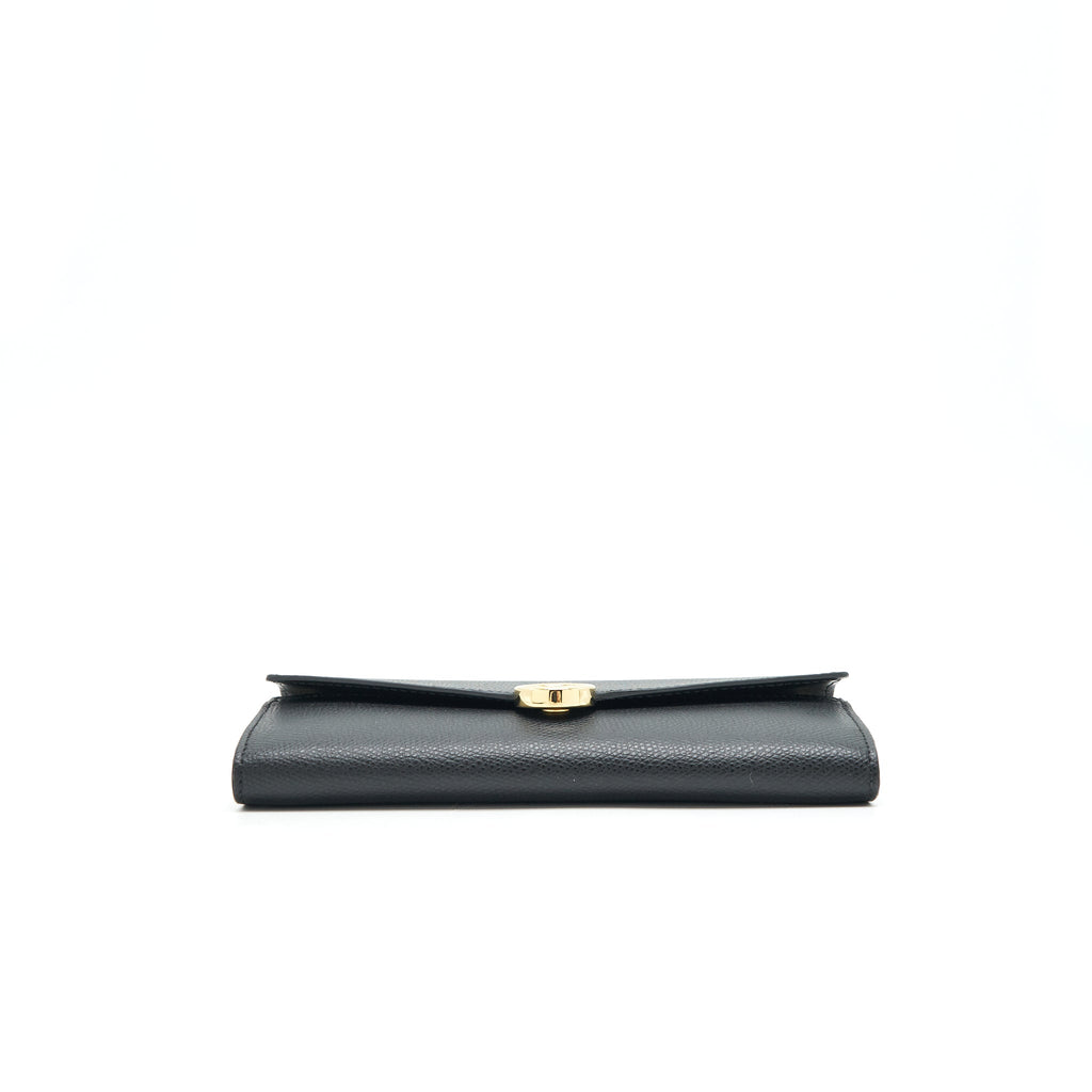 FENDI GRAINED CALFSKIN WALLET WITH CHAIN BLACK GHW