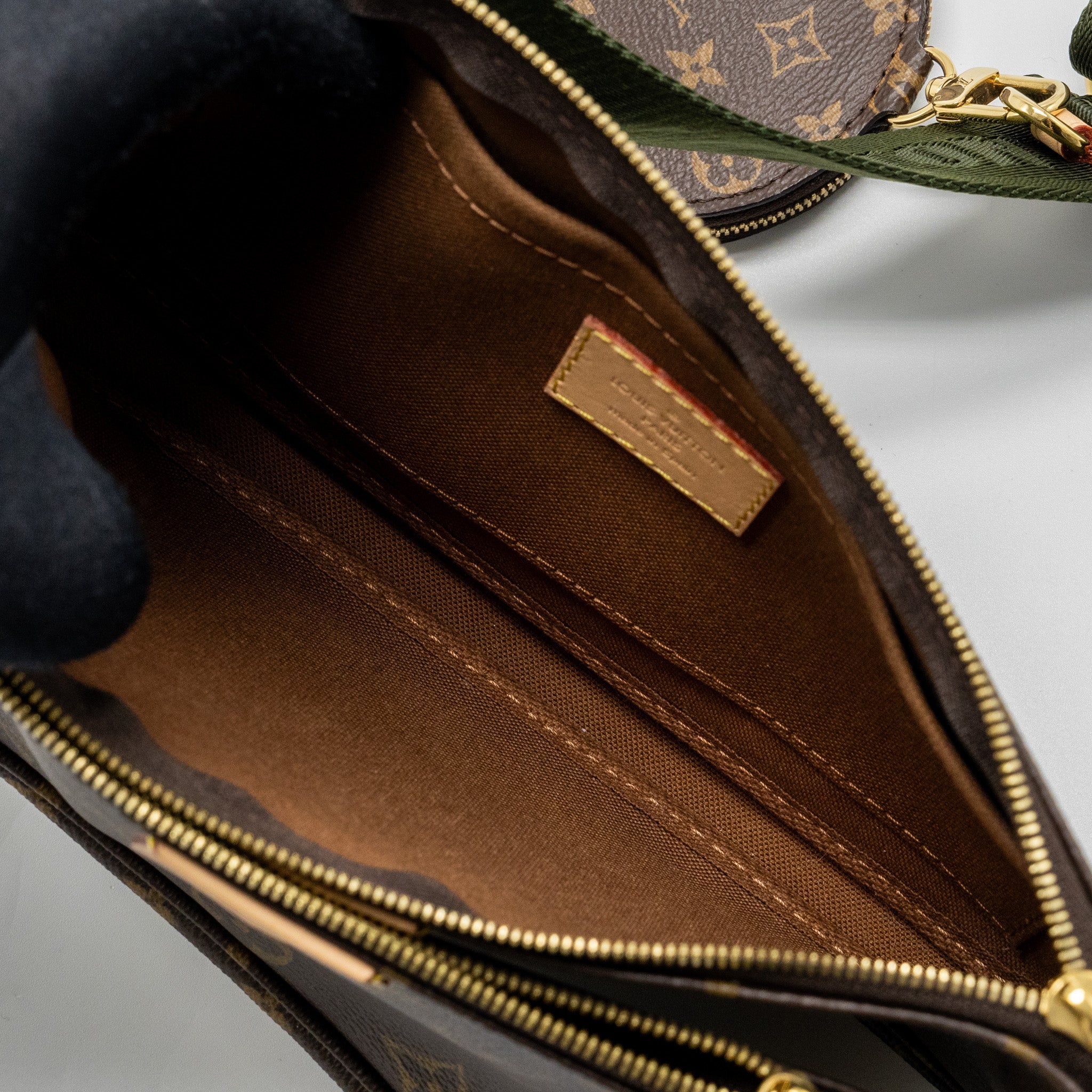 LOUIS VUITTON MULTI POCHETTE MONOGRAM CANVAS KHAKI STRAP GHW