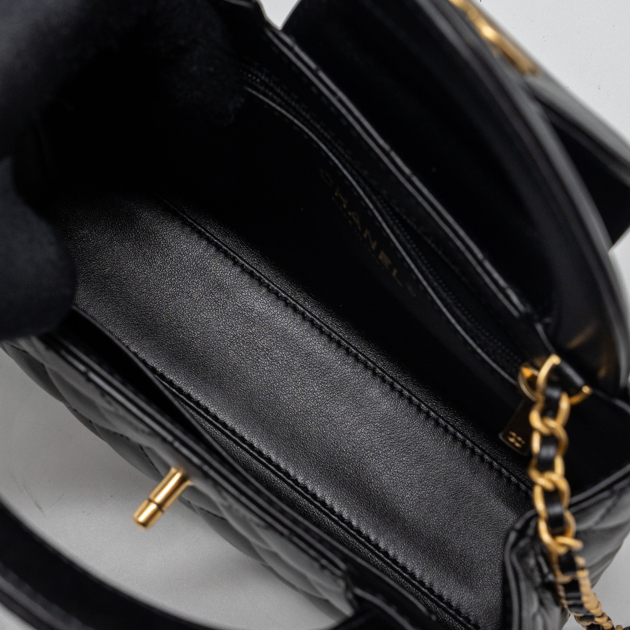 CHANEL 23K MINI KELLY SHOPPING TOTE BAG CALFSKIN BLACK GHW (MICROCHIP)
