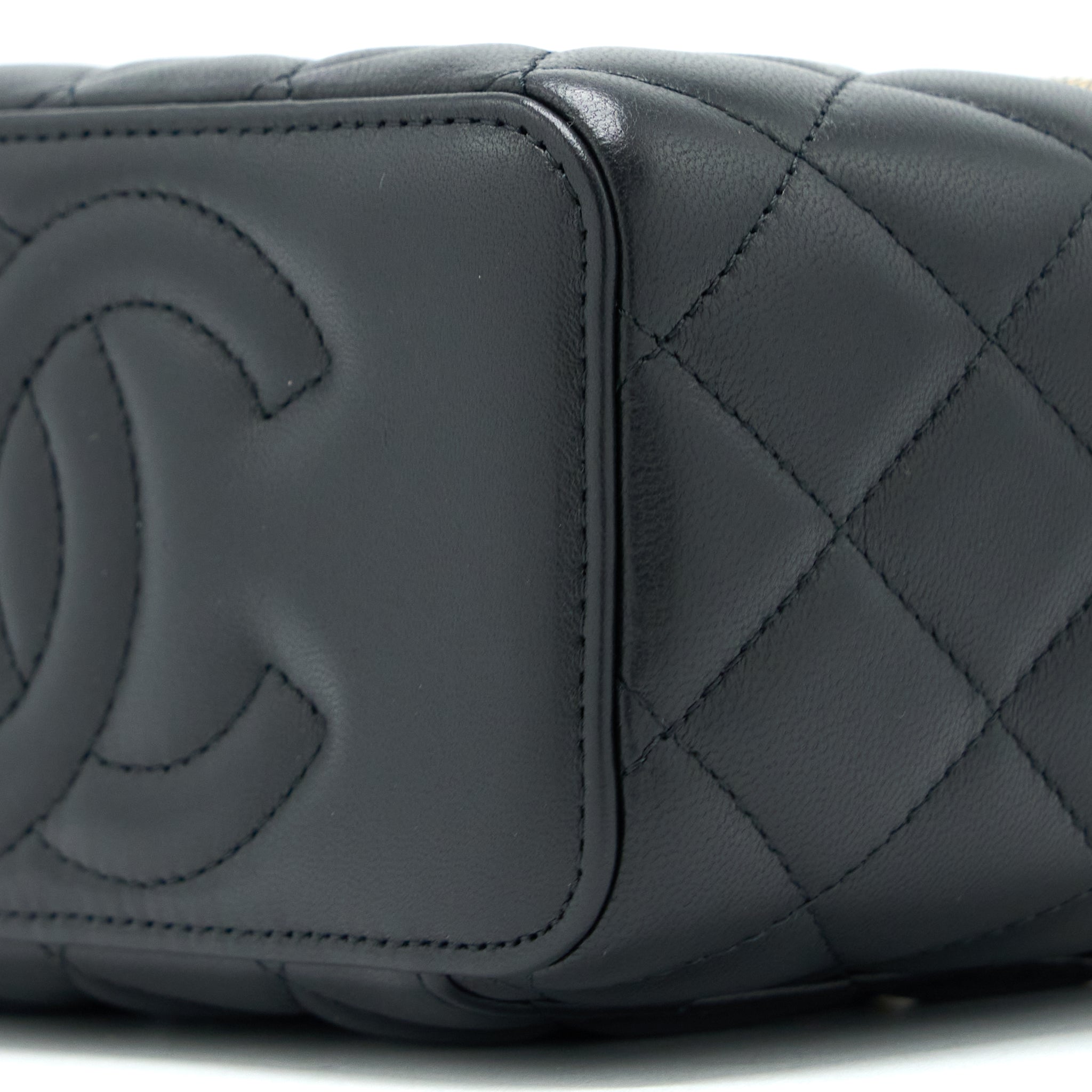 CHANEL LEATHER CHAIN TOP HANDLE LONG VANITY LAMBSKIN BLACK GHW