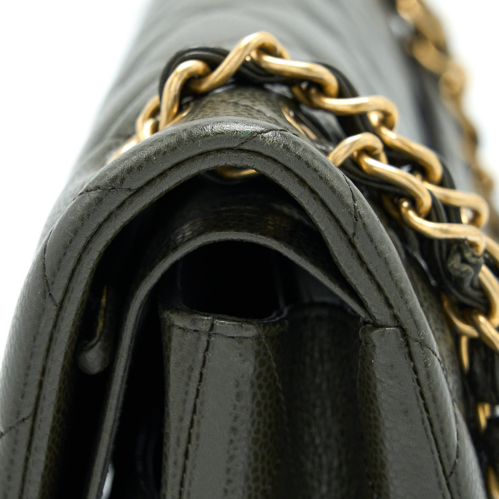 CHANEL CLASSIC JUMBO DOUBLE FLAP BAG CAVIAR OLIVE GREEN GHW