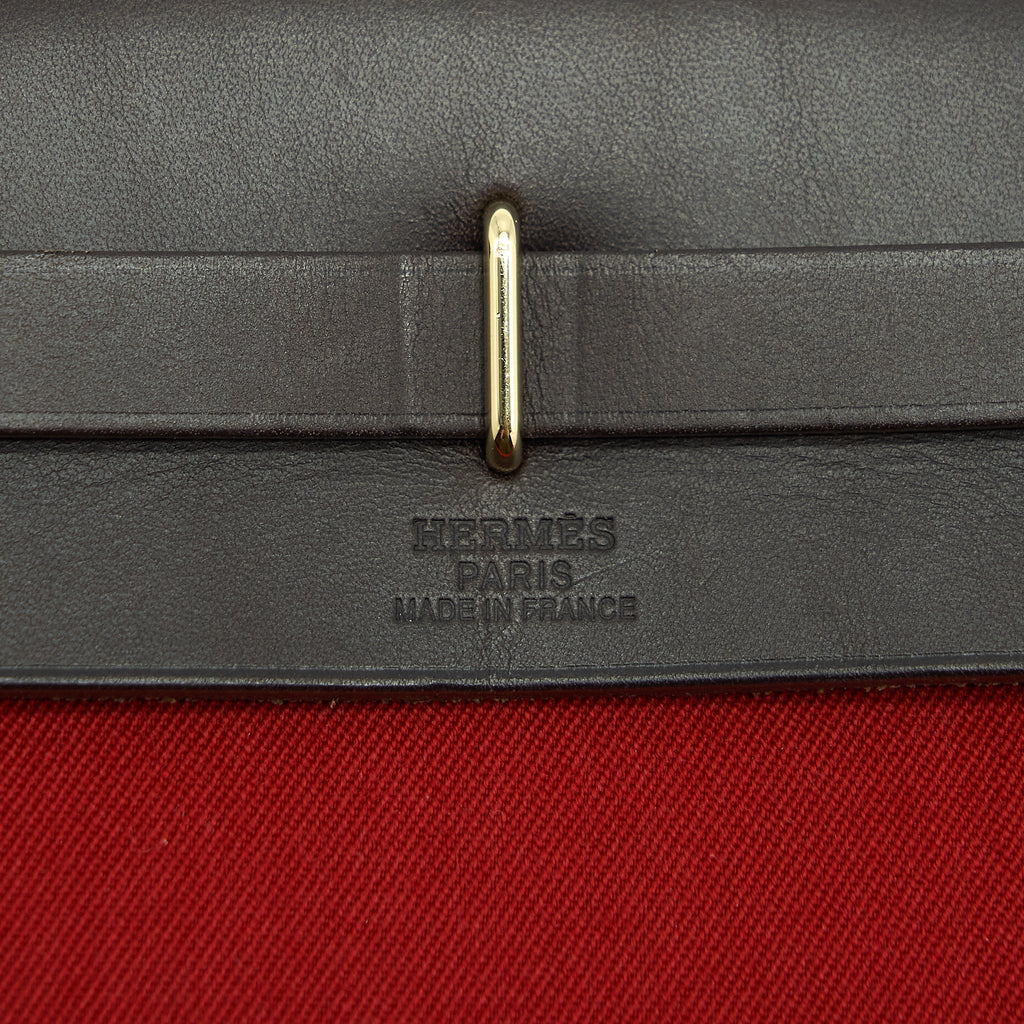 HERMES HERBAG CLUTCH BAG CANVAS ORANGE/RED