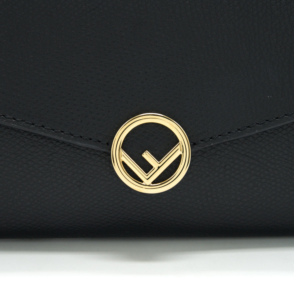 FENDI GRAINED CALFSKIN WALLET WITH CHAIN BLACK GHW