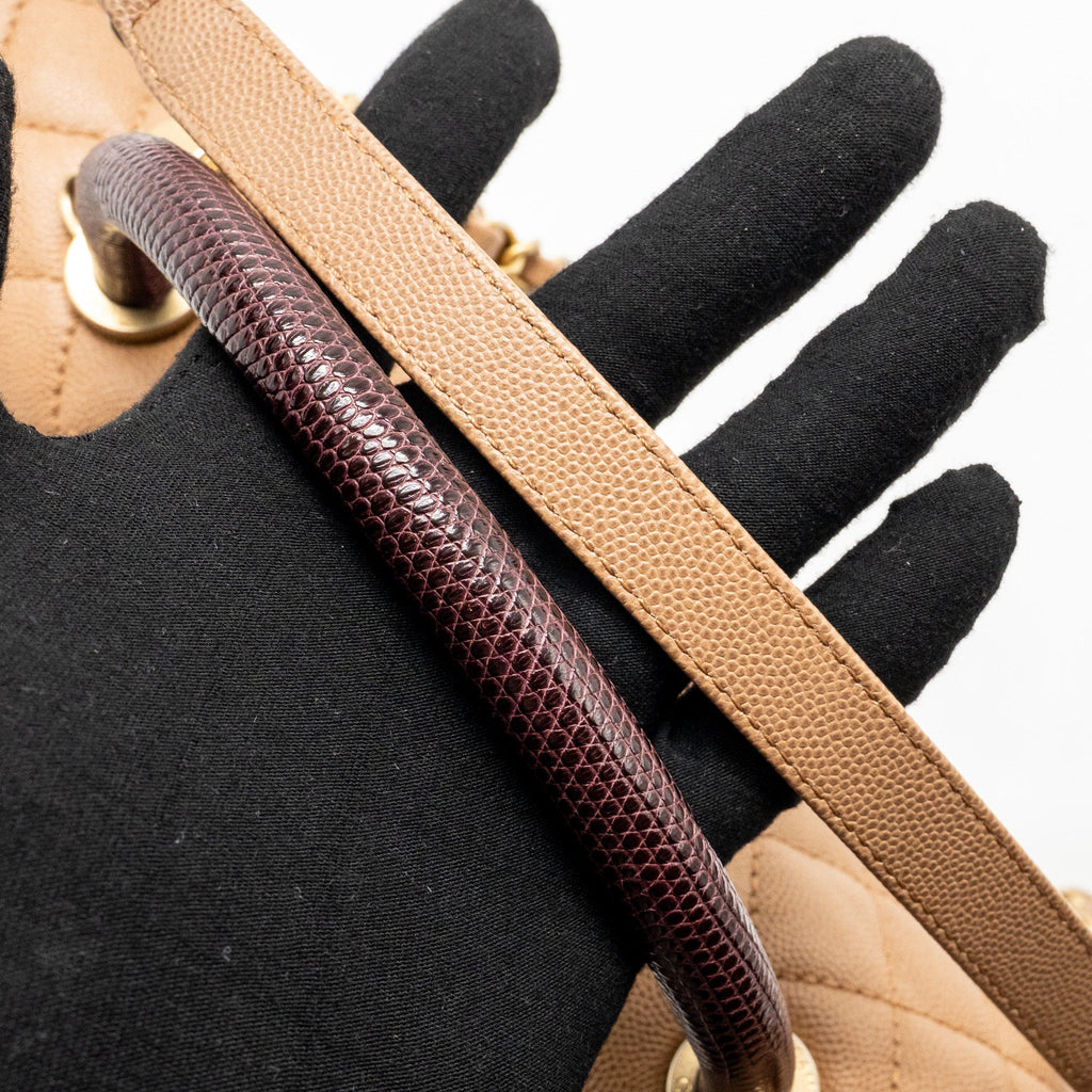 CHANEL LARGE COCO HANDLE WITH LIZARD HANDLE CAVIAR BEIGE GHW