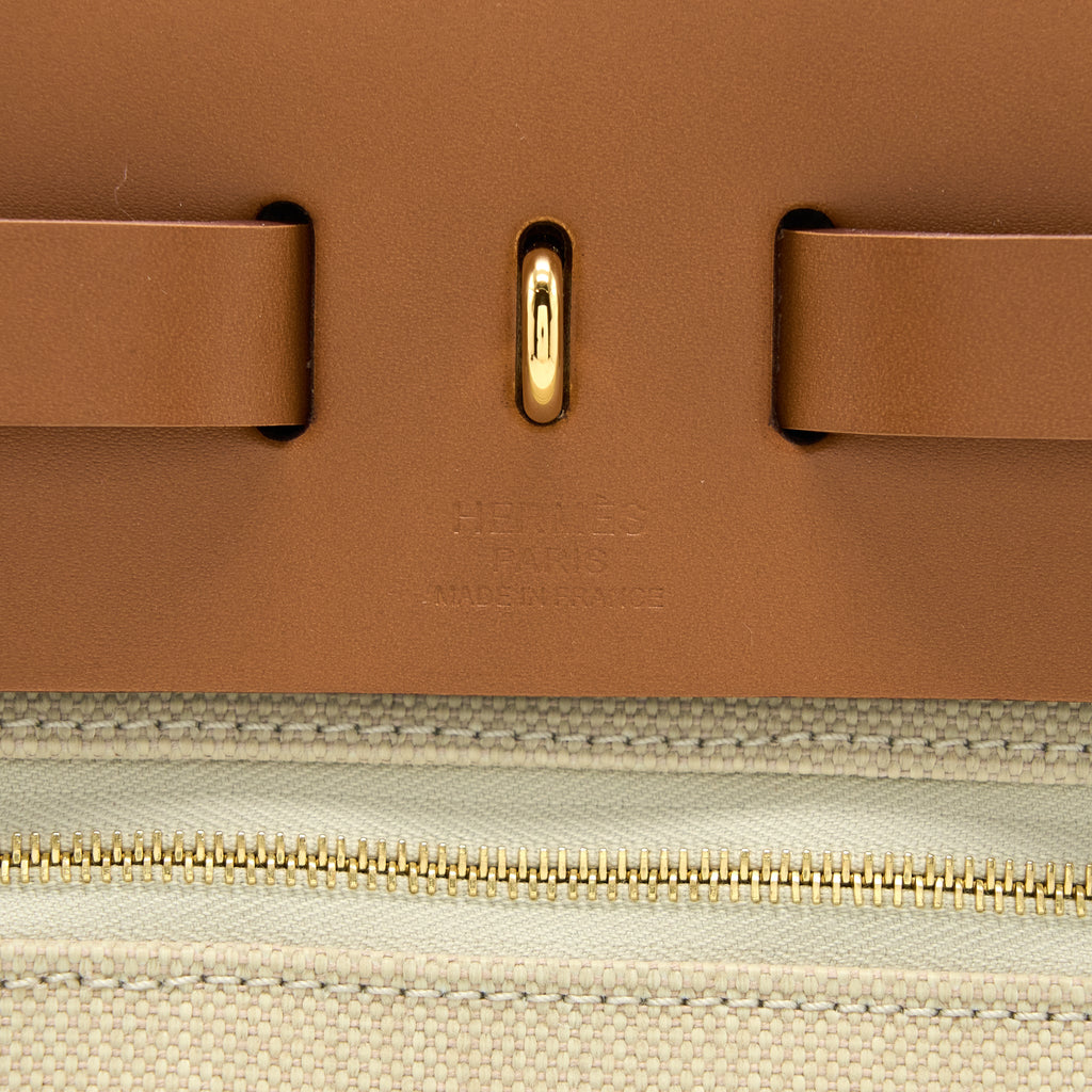 HERMES HERBAG ZIP 31 BAG LEATHER/CANVAS BENTON/FAUVE GHW