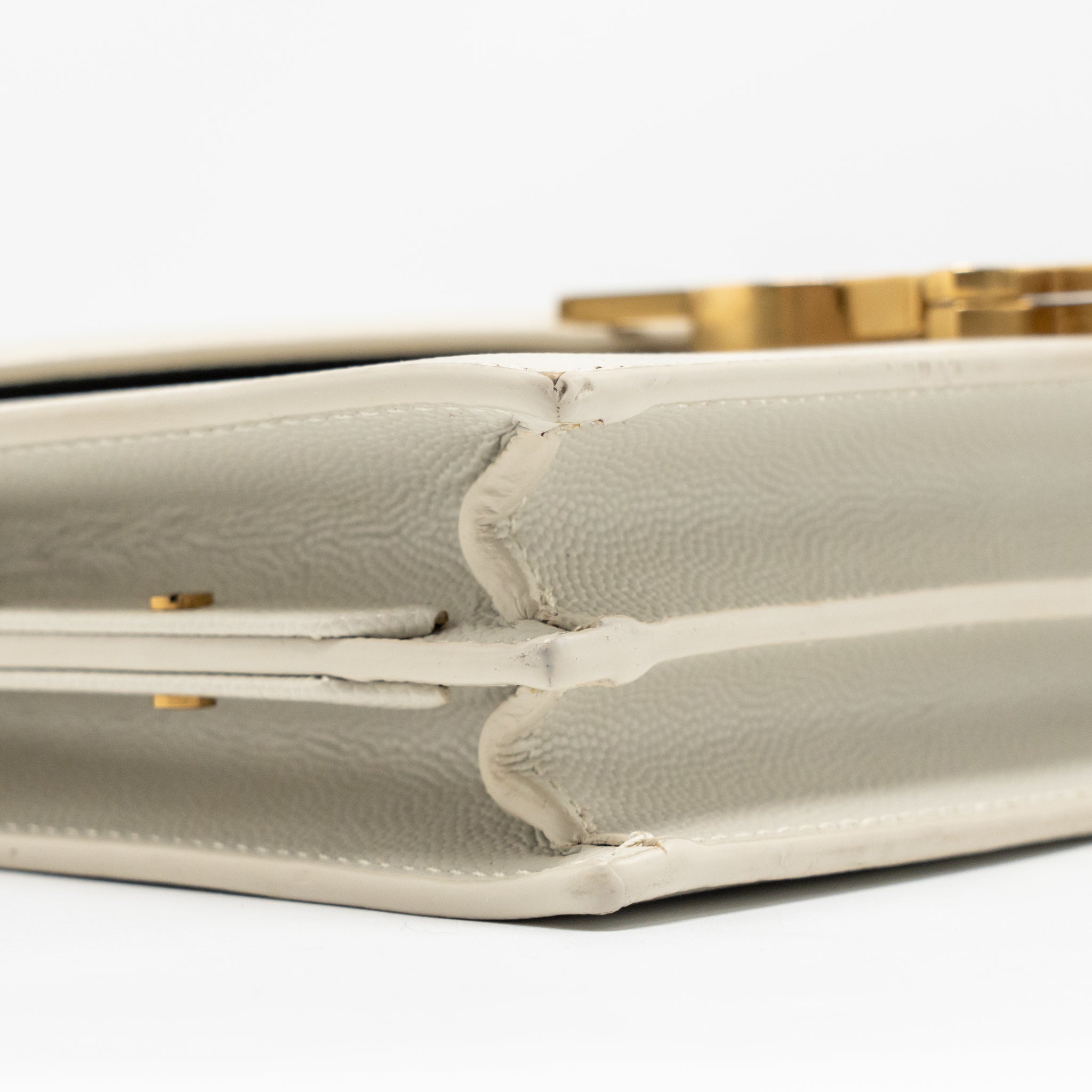 SAINT LAURENT/YSL CASSANDRA CHAIN WALLET GRAINED CALFSKIN CREAMY WHITE GHW