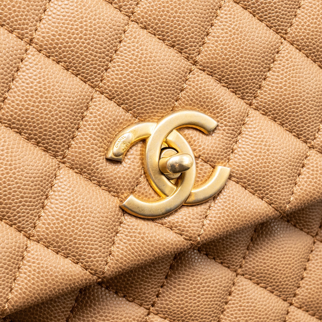 CHANEL LARGE COCO HANDLE WITH LIZARD HANDLE CAVIAR BEIGE GHW