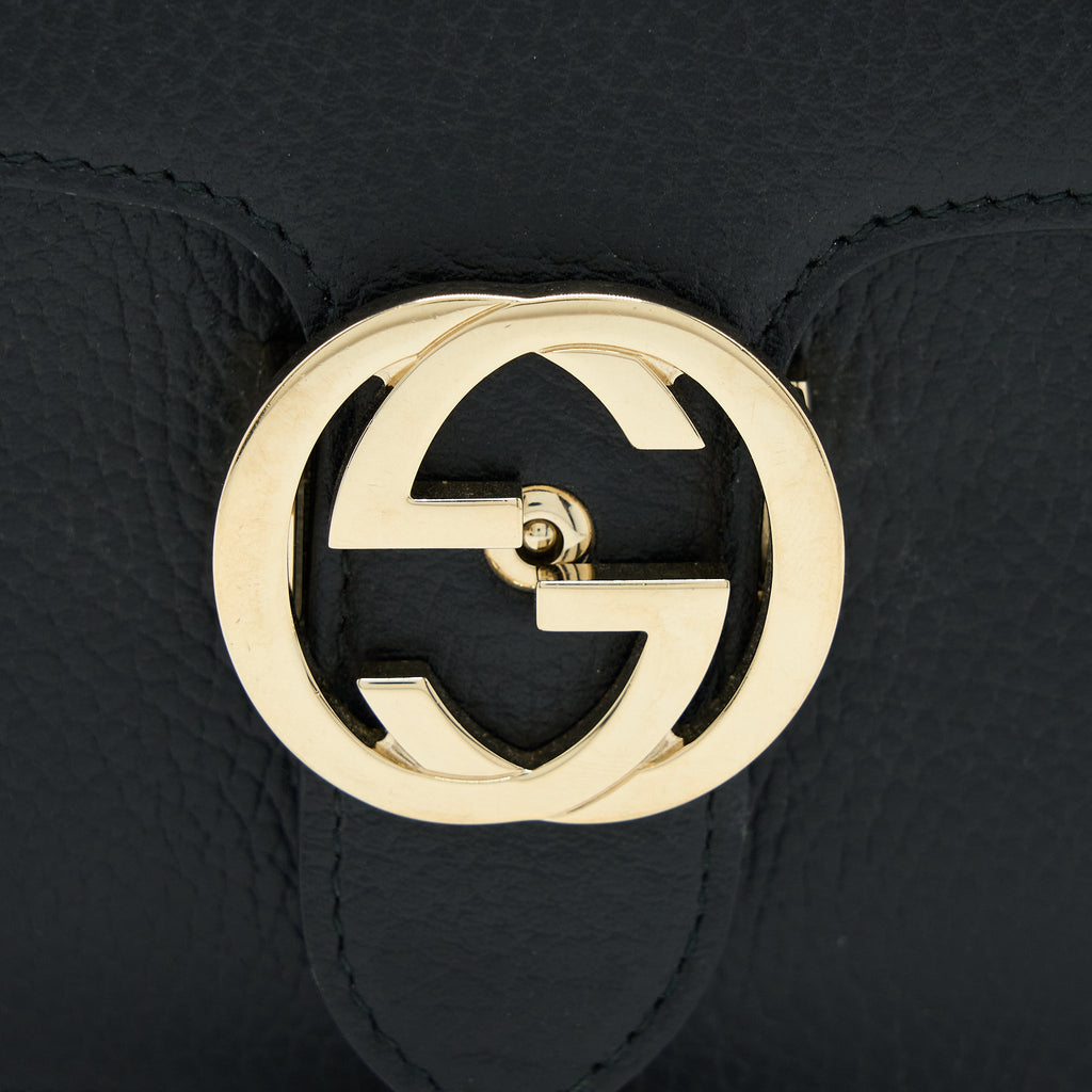 GUCCI INTERLOCKING SMALL SHOULDER BAG BLACK LGHW