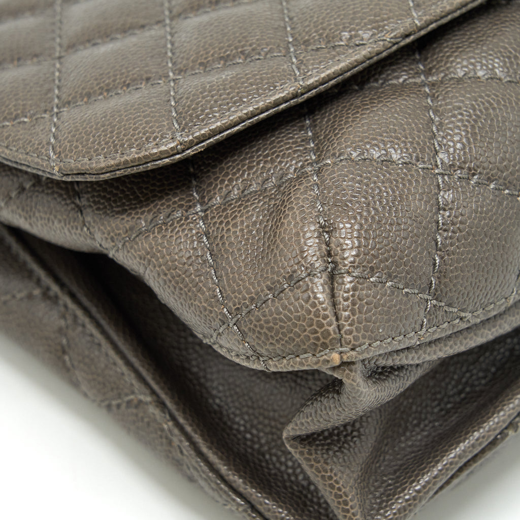 CHANEL FLAP BAG CAVIAR DARK GREY RUTHENIUM SLIVER HARDWARE