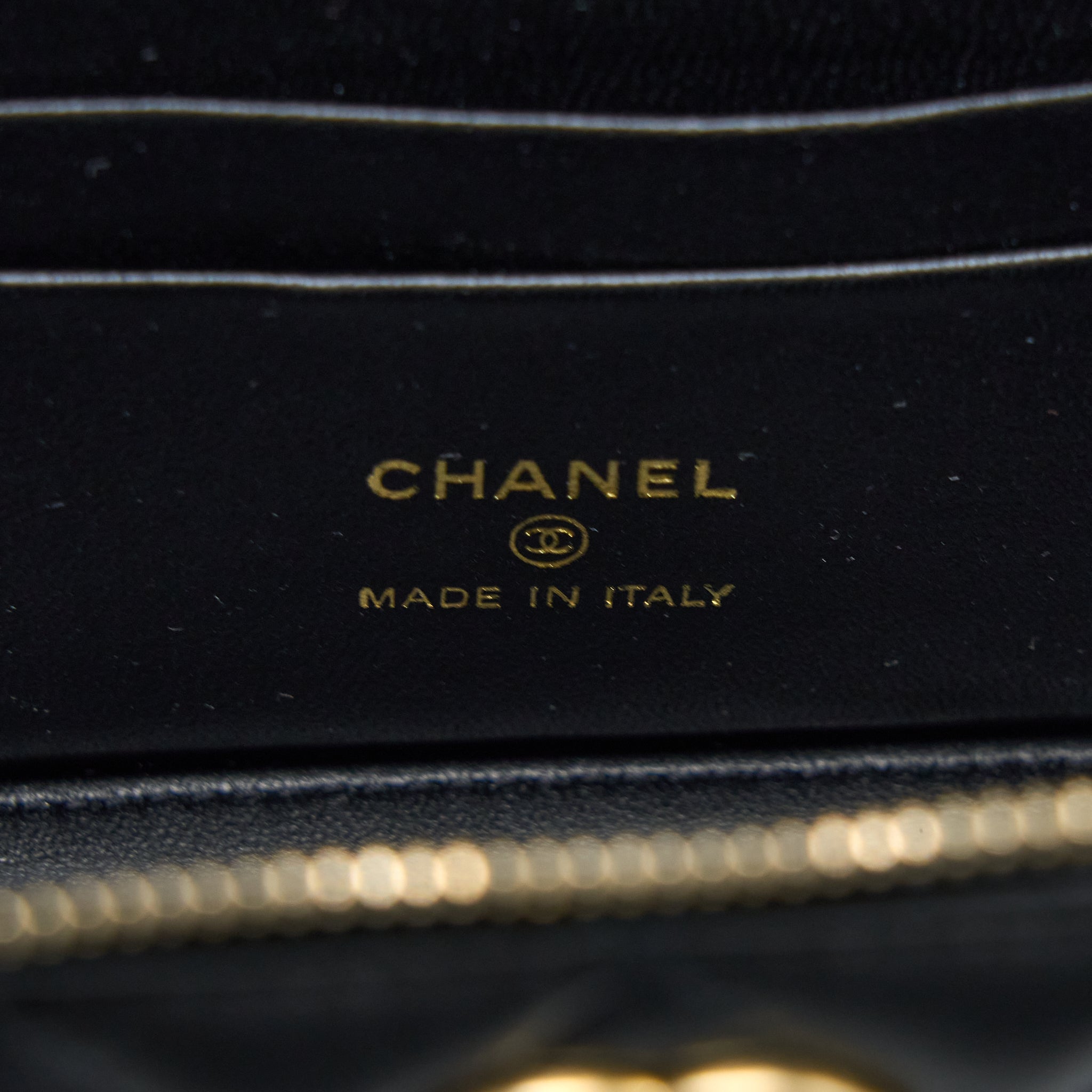 CHANEL LEATHER CHAIN TOP HANDLE LONG VANITY LAMBSKIN BLACK GHW